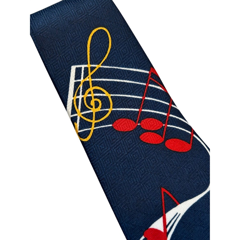 Museo Hand Made Mens Navy Blue Musical Notes 100% Silk Neck Tie Musician Teacher